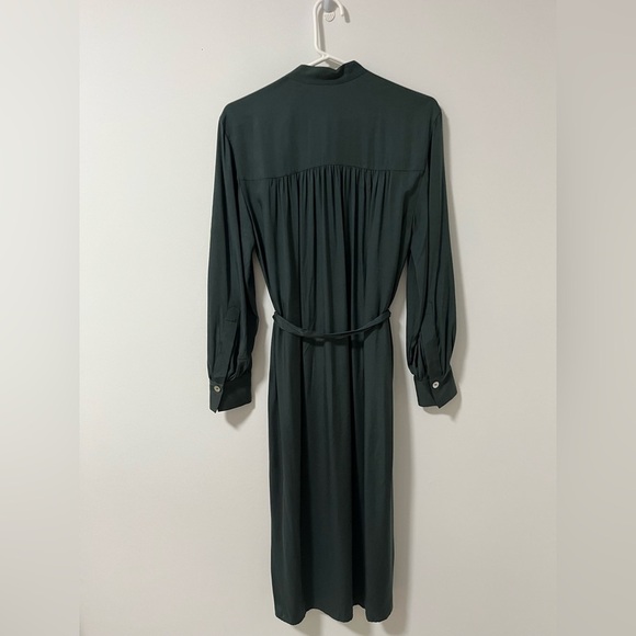 Vince Belted Shirred Silk Twill Dress - Picture 13 of 13